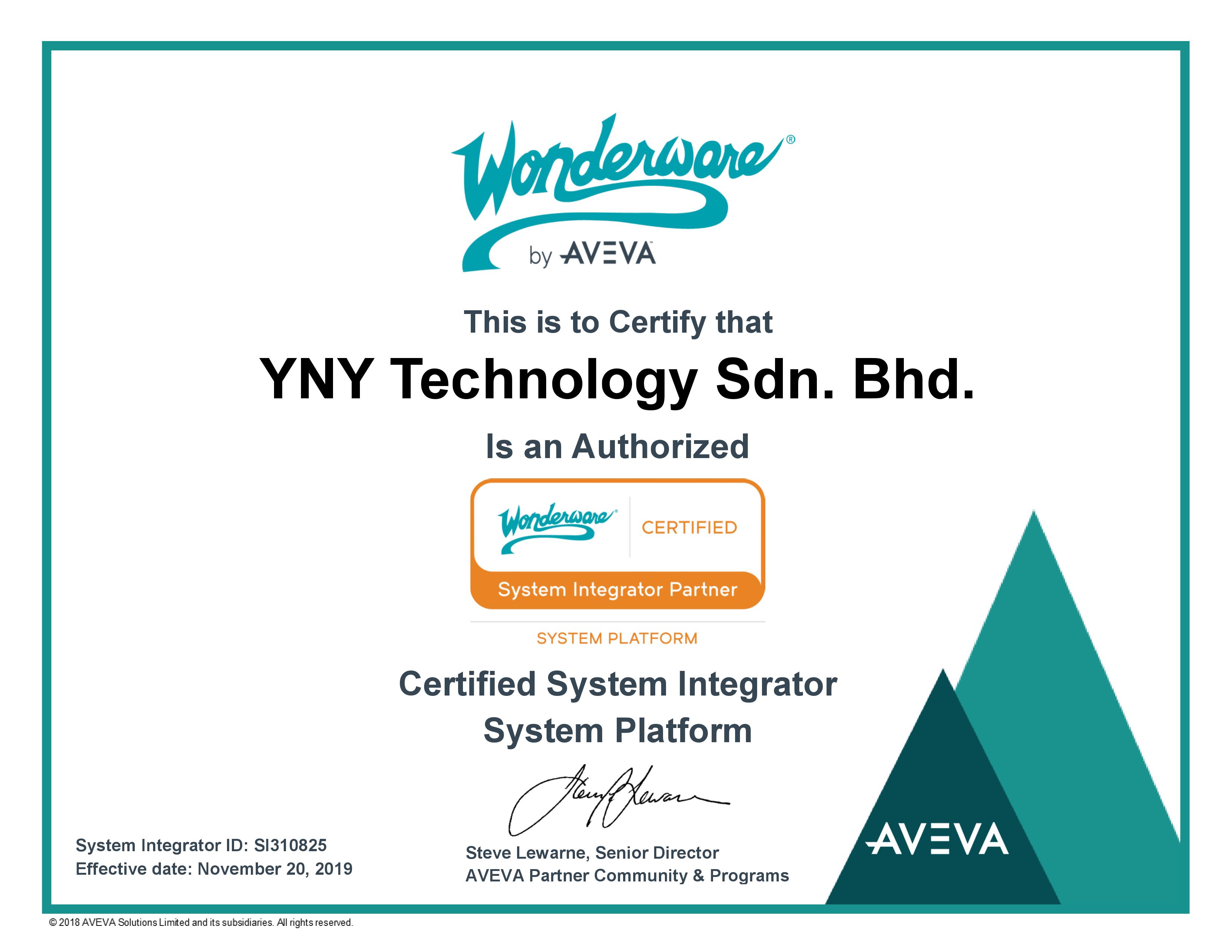 YNY Certified as System Integrator for System Platform