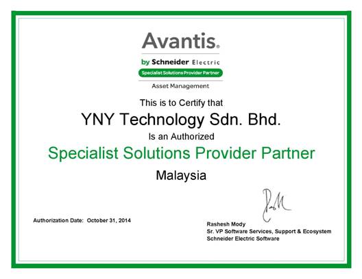 YNY as Authorized Specialist Solutions Provider Partner (SSP) for Avantis Computerized maintenance management system (CMMS)